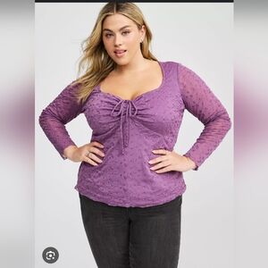 Torrid Mesh Tie Front Ruched Blouse Concord Grape Size 2X